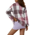 thumbnail image 4 of Womens Sherpa Lined Fleece Plaid Shacket Button Down Long Sleeve Pocketed Oversized Shirt Jacket, 4 of 9