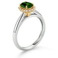 thumbnail image 3 of Gem Stone King 925 Sterling Silver and 10k Yellow Gold Green Chrome Diopside and White Lab Grown Diamond Halo Engagement Ring for Women (0.83 Cttw, Gemstone, Oval 7X5MM, Size 7), 3 of 4