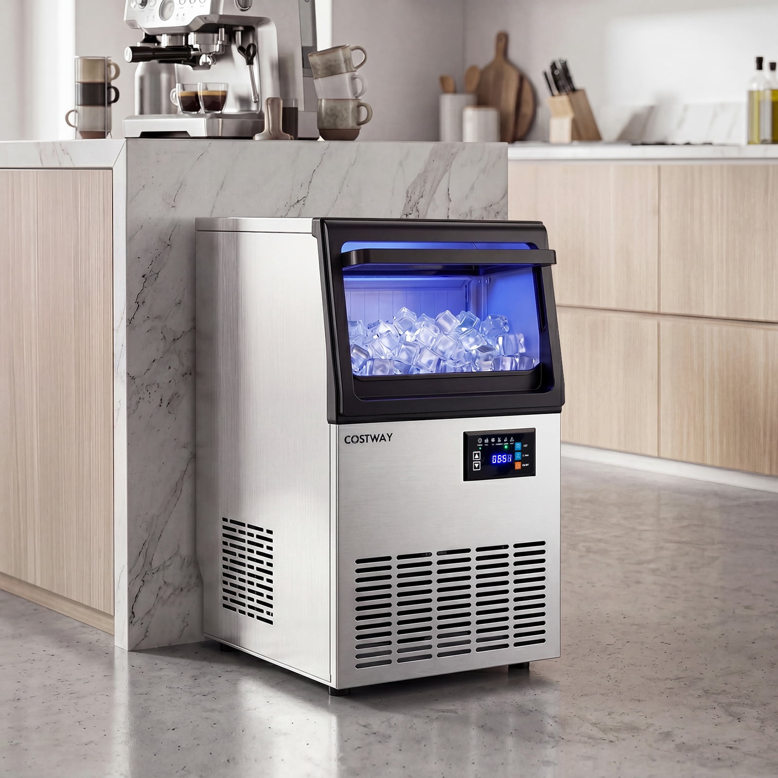 Costway Commercial Spray-Type Ice Maker Machine, Under Counter & Freestanding Ice Making Machine