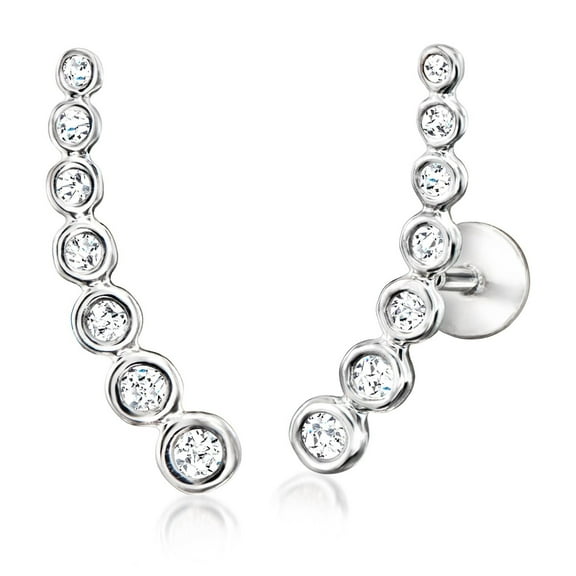 Pure Collection by Ross-Simons 0.15 ct. t.w. Diamond Curved Flat-Back Ear Climbers in Sterling Silver, Women's, Adult