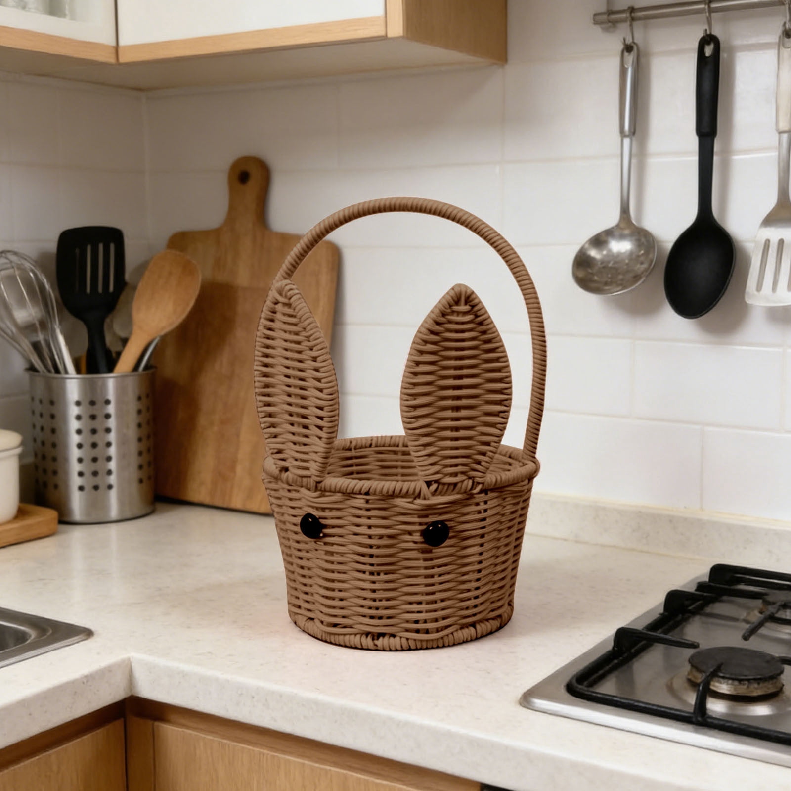 Junepar Easter Bunny Ear Basket Handwoven Rabbit Candy Storage Basket Cute Bunny Ear Wicker Basket for Easter Party Decoration