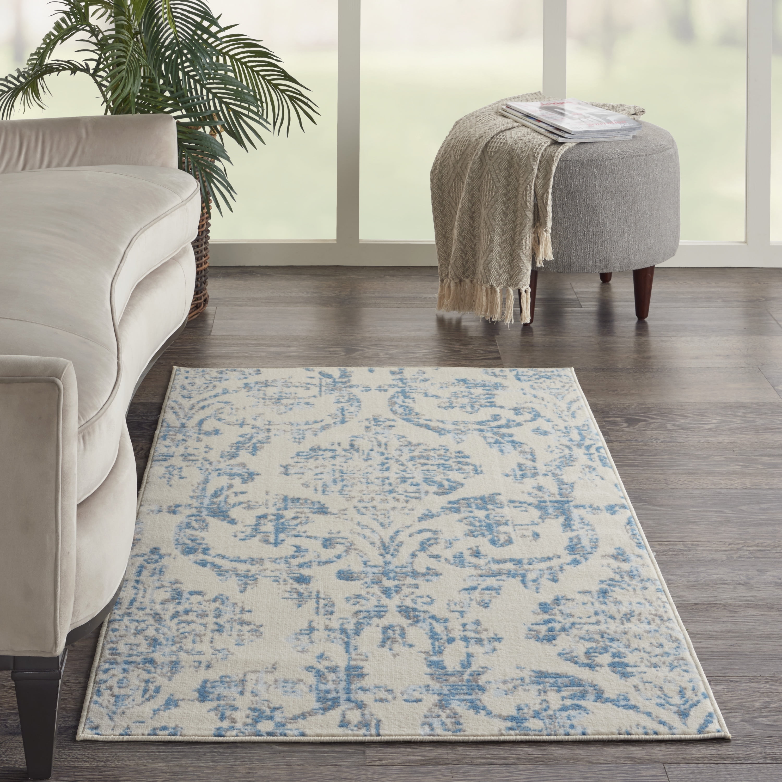 Nourison Jubilant Damask Ivory Blue Area Rug