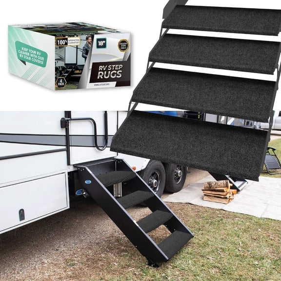 LATCH.IT RV Step Covers 4 Pack | 18-inch Wide Camper Step Covers Fit 8-11" Deep RV Stairs | Camper Step Carpet Covers | RV Step Carpet | Keep Dirt Out and Your RV Cleaner with Our RV Stair Covers!