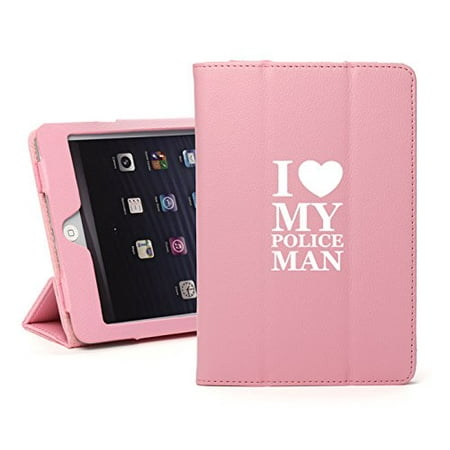 For Apple iPad Mini 4 Light Pink Leather Magnetic Smart Case Cover Stand I Love My Police Man