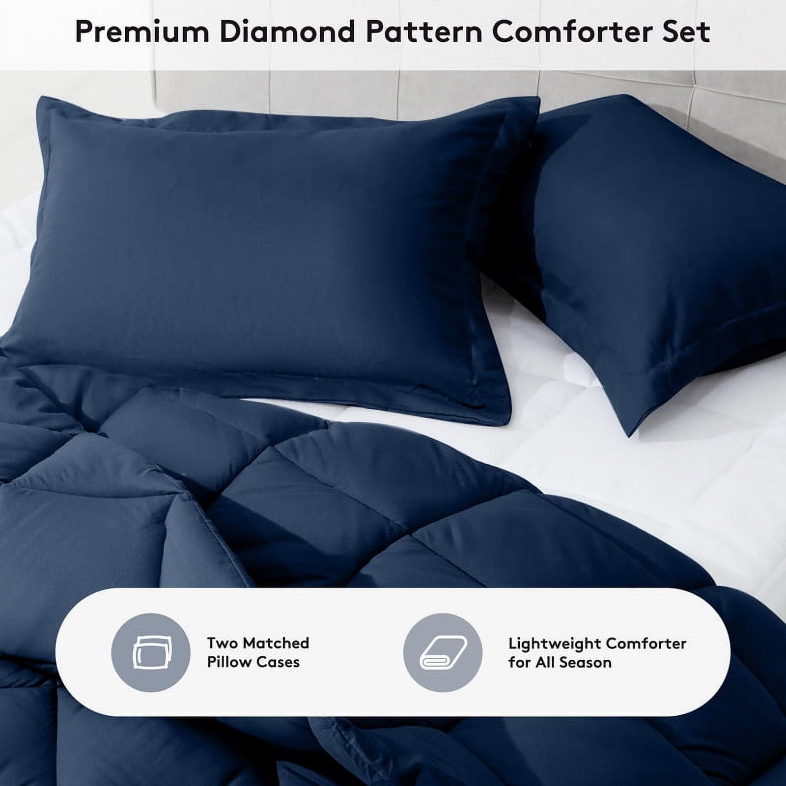 JUSTLET 3 Pieces Queen Comforter Set, Bed in A Bag, Machine Washable Bedding Set, Navy Blue
