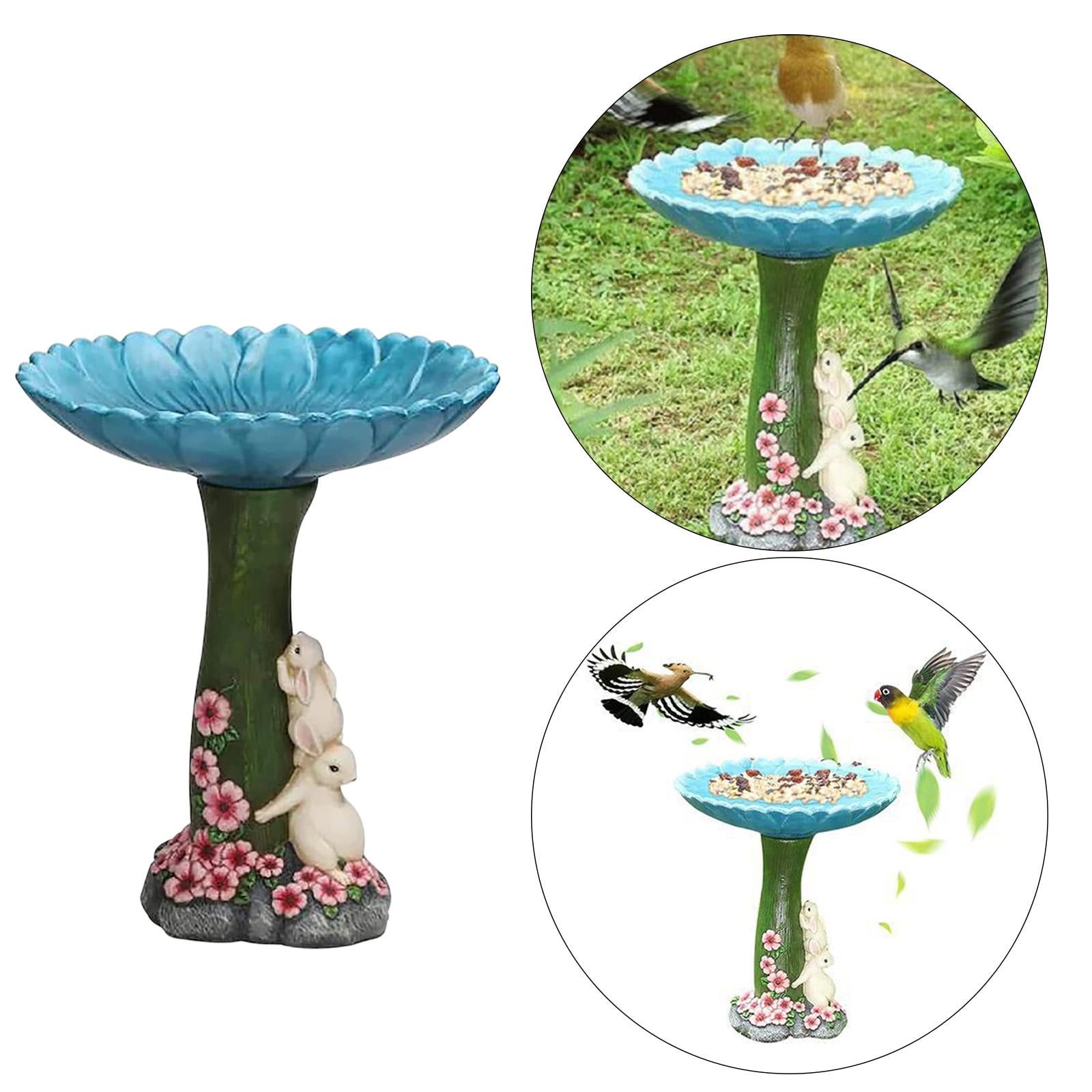 Outdoor Lawn Garden Bird Bath Statue Retro Fountains Crafts Yard Birdfeeder Cartoon Animal Landscape - rabbit