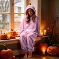thumbnail image 5 of HNMKIU Unisex Pajamas For Men Women, Halloween Cosplay Pumpkin Face Hooded Loose Long Sleeve Onesie Home Sleepwear Pink,M, 5 of 7