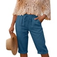 thumbnail image 4 of Wlynlyn Capri Pants for Women Casual Wide Leg Capris Solid Color Flowy Waisted Drawstring Summer Linen Pants with Pockets, 4 of 7