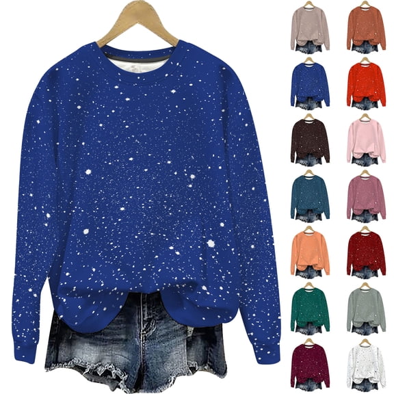 Sweatshirts Cute Long Sleeve Tops Women's Long Sleeve Shirts Casual Summer Tops Trendy Blouses Cute Printed T-Shirts Outfits Thin Hoodie Clothes Blue S