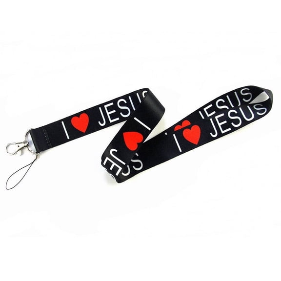 Anime Source I Love Jesus Heart Black Christian Lanyard Keychain ID Badge Holder