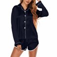 thumbnail image 4 of VONCOS Womens Silk Satin Pajamas Set- Casual Lapel Short Sleeve and Shorts Loungewear Button Down Pockets Two-Piece Nightwear Solid Color Sleepwear Black Size XL, 4 of 5