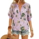 thumbnail image 2 of Tejiojio Women's V-Neck Loose Fit Solid Color Blouse Short Sleeve Button-Down Casual S-2XL, 2 of 9