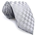 thumbnail image 4 of Mens Necktie Satin Silver Off White Light Grey Checkered Rhomibic Tie Set Classic Size 57.5"×3.15", 4 of 6