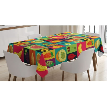 

Retro Tablecloth Pop Art Grunge Style Fruits Collection Colorful Vintage Set Organic Food Pattern Rectangular Table Cover for Dining Room Kitchen 52 X 70 Inches Multicolor by Ambesonne