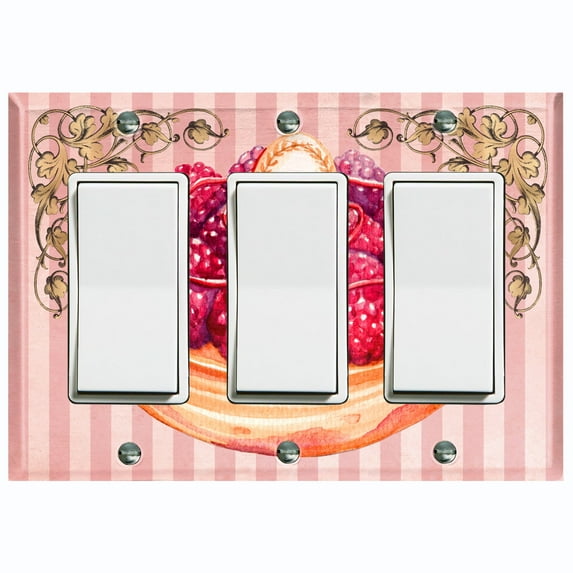 Metal Light Switch Plate Cover French Raspberry Cake Pink Stripes CAK046