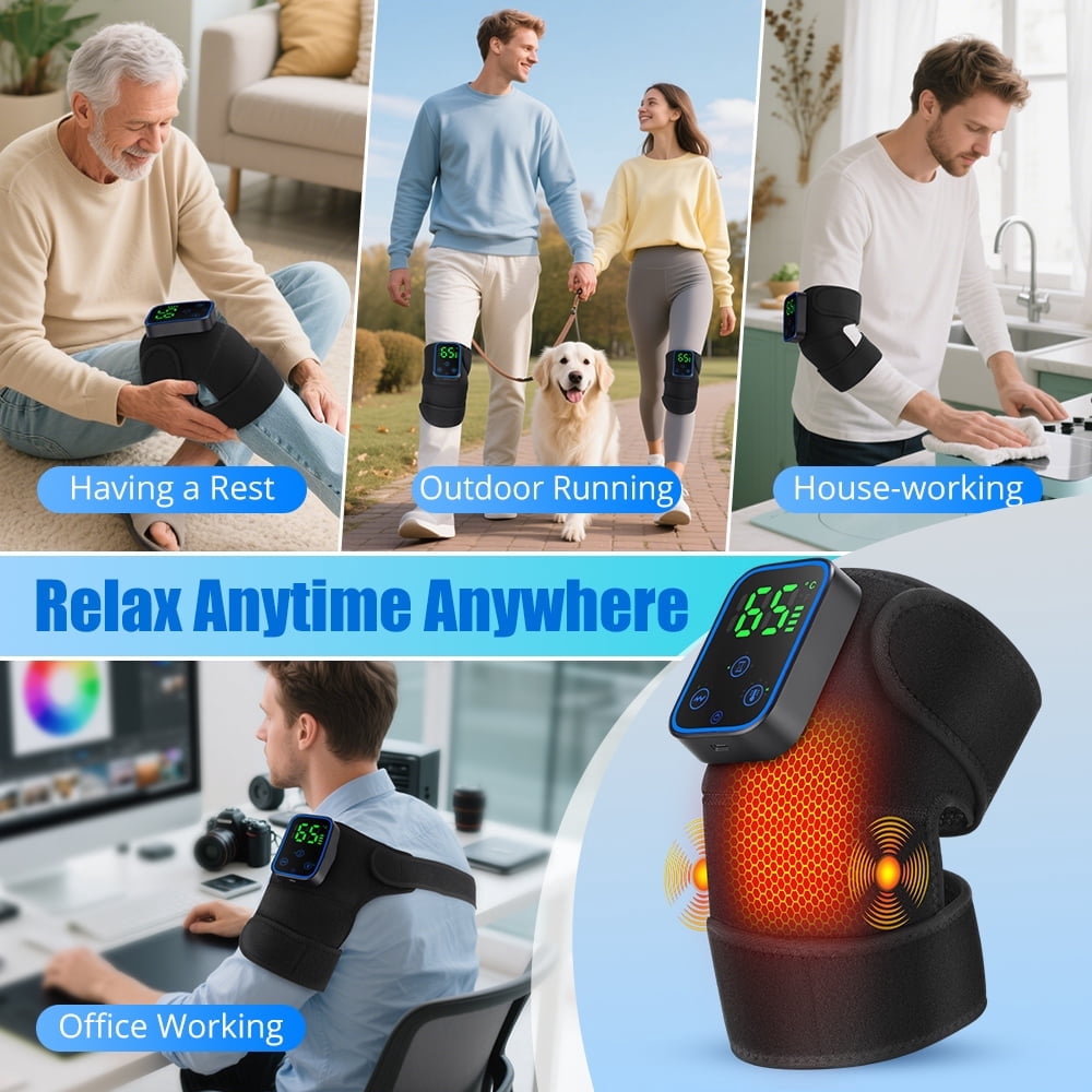 Knee Heated Pad Graphene Heated Knee Brace, Thermal Vibration Massage Knee Wrap, Cordless Elbow Support, 7 Temperature Levels & 3 Vibration Intensity, Portable Thermal Knee Brace for Sports Recovery