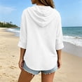 thumbnail image 3 of Oiangi Hoodie for Women Drawstring Long Sleeve Button V Neck Tops Casual Lightweight Fall Pullover Hooded White S, 3 of 8