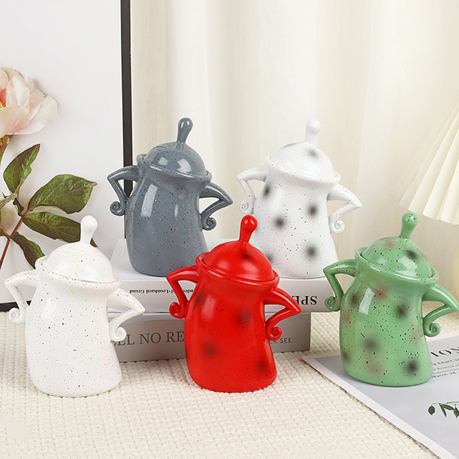 Ceramic Canister with Attitude , Spice Jars with Airtight Seal Lid for Food Storage, Colorful Decorative Kitchen Container for Coffee Beans, Tea, Sugar, Salts, Spice and More