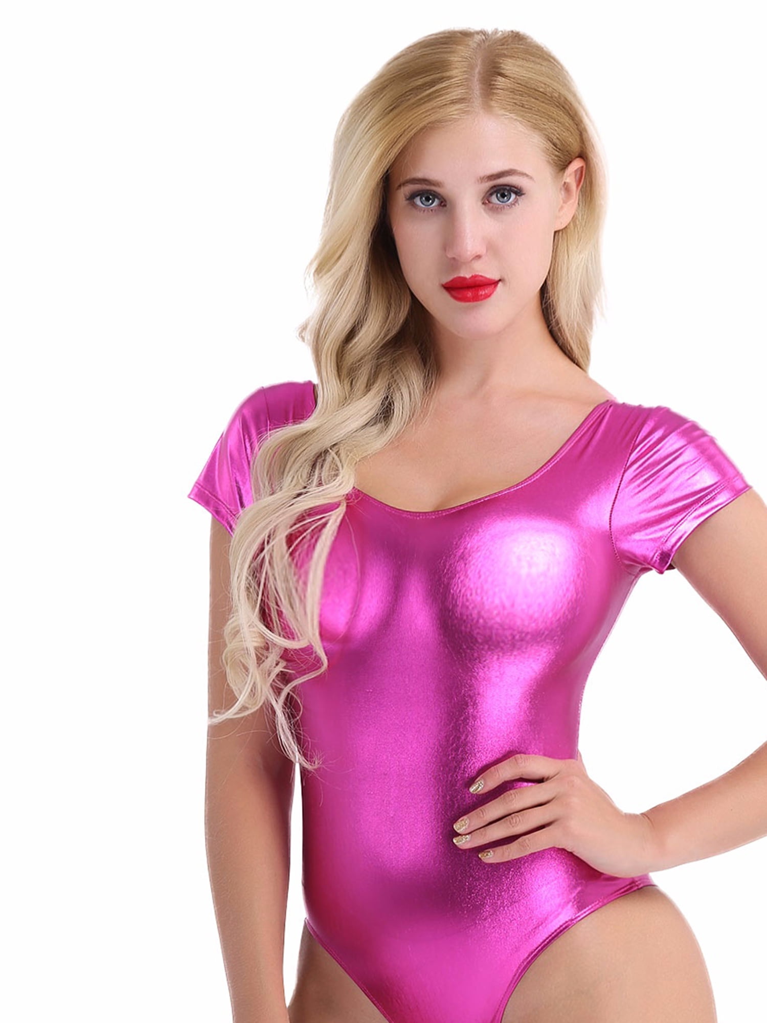 Women Patent Leather Onepiece Leotard Bodysuit Dancewear
