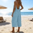 thumbnail image 1 of HongQid Women Jumpsuits Sleeveless Casual Wide Legs Backless Rompers Loose Overall with Pockets, 1 of 6