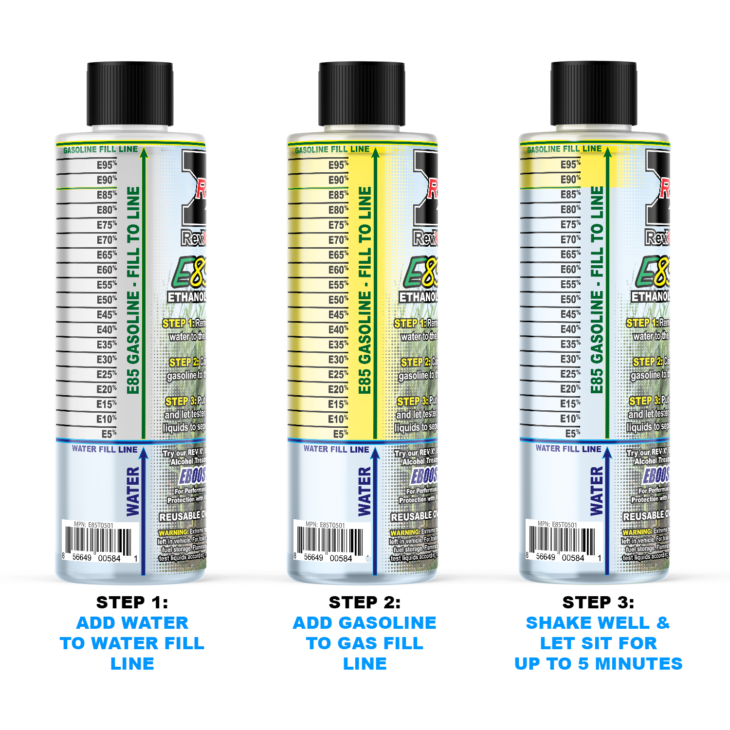 REV-X E85 Tester - Reusable Ethanol Gasoline Test Bottle