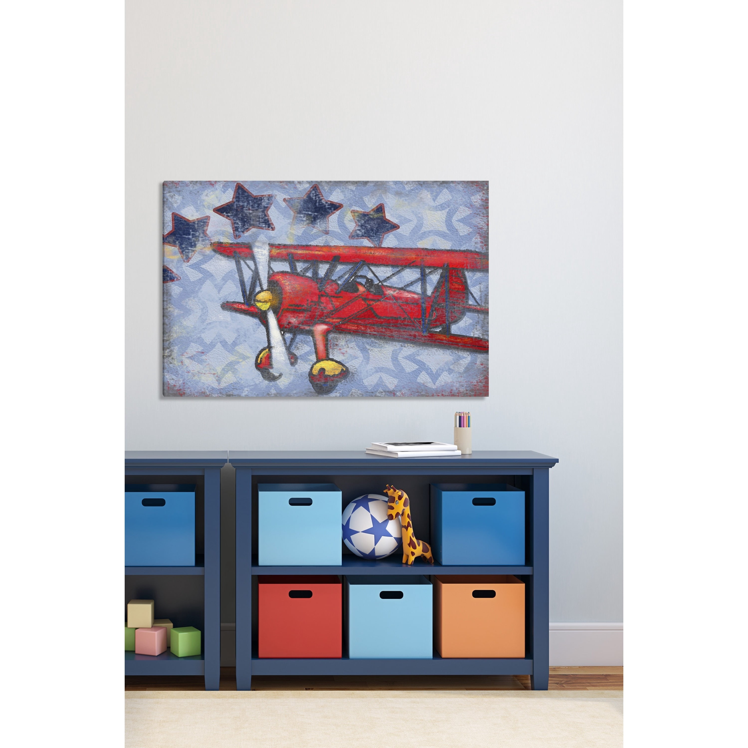 Marmont Hill "Biplane Stars" by Reesa Qualia Painting Print on Wrapped Canvas