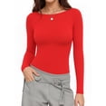 thumbnail image 2 of MOYIKO Boat Neck Long Sleeve Shirt for Woman Slim Fitted Red T Shirts Basic Ribbed Knit Tees Tight Tops, 2 of 7