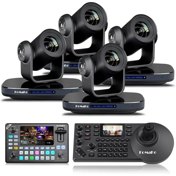 FoMaKo HDMI 1080P60 AI Auto-Tracking 20X video Camera Bundle (K20X4 KC602 KC608 Pro)