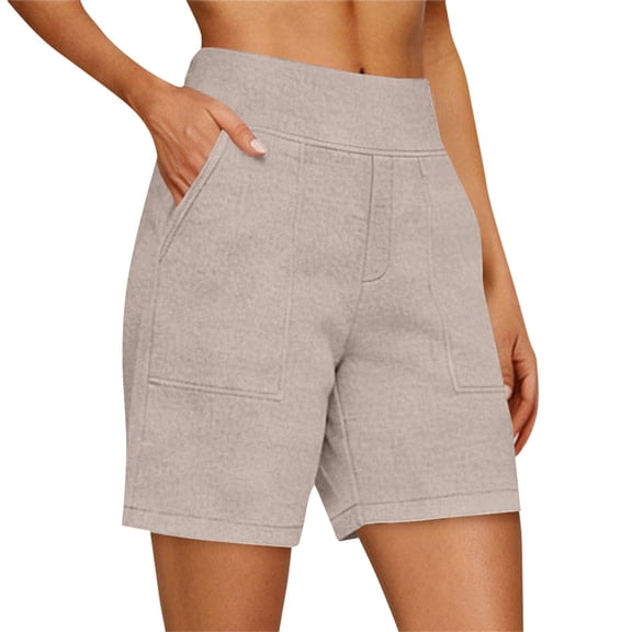 Bermuda Linen Shorts for Women High Waisted Casual Yoga Shorts Loose Summer Shorts with Pockets, L