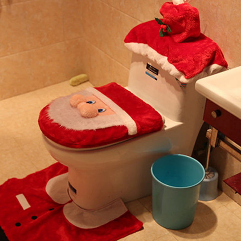 Set Of 3 Christmas Festive Santa Snowman Reindeer Toilet Seat Cover Bathroom US 
