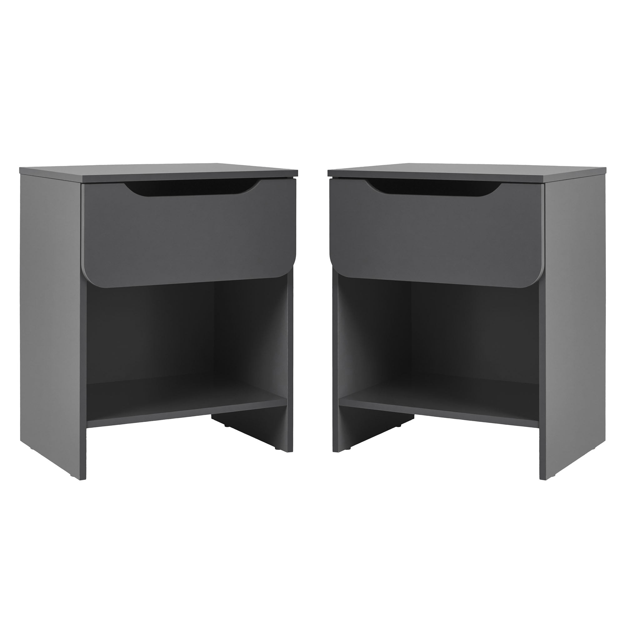 Walker Edison Modern Scandi 1-Drawer Nightstand, 2 Pack, Dark Grey