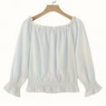 thumbnail image 3 of Elegant Off Shoulder Tops for Women Long Sleeve Ruffle Smocked Waist Casual Party Shirts Plus Size Blouses White 5XL, 3 of 6