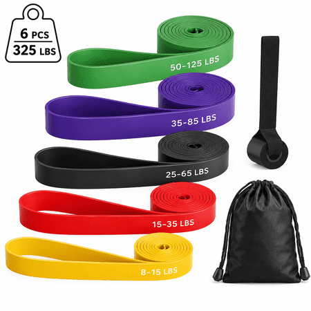 6PCS Resistance Bands Set for Exercise Fitness, Pull-Up Assistance Bands Set , Elastic Workout Bands for Ankle, Leg, Stretching, Yoga and Home Fitness with Carry Bag