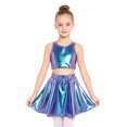 thumbnail image 3 of Haitryli Kids Cheer Outfit Hip Hop Dance Dress Sets 2 Pcs Shiny Skirt And Top Set for Stage Performance Blue 2-6, 3 of 7