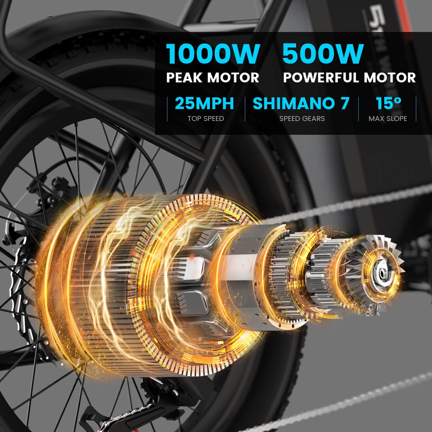 5TH WHEEL W11B 20" Fat Tire Electric Bike, Black photo 7