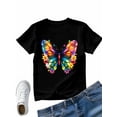 thumbnail image 4 of Women's T-Shirt Colorful Butterfly Cartoon Short Sleeve Casual Tee Classic Crew Neck T Shirt for Women Black, L, 4 of 7