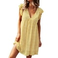 thumbnail image 1 of KaLI_store Summer Dresses for Women Summer Dresses for Women Casual Beach Short Sleeve V Neck Tie Back Summer Shift Dress Yellow,XL, 1 of 1