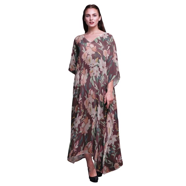 Bimba Kaftan Floral pour Femmes, Tenue d'Intérieur de Vacances, Robe Maxi, Couvre-Maillot de Plage - 4X-5X