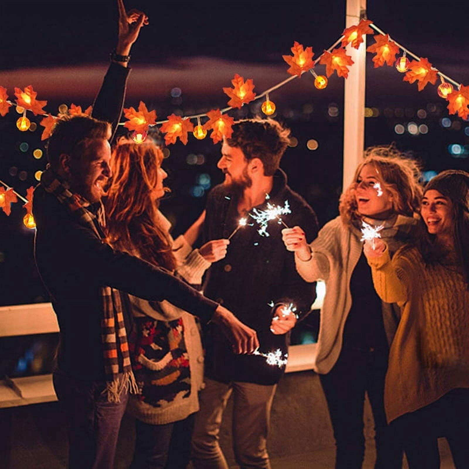 Thanksgiving Maple Leaves Lights 20ft 40 LEDs Fall Leaves Garlands with Lights Waterproof Battery Operated String Lights for Halloween Autumn Harvest Festival Outdoor Garden Party Decor