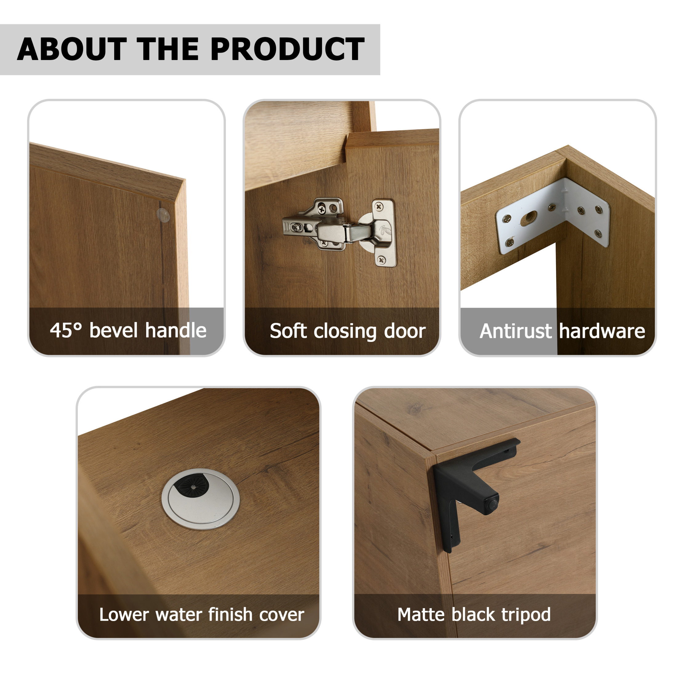Noble House 48" Freestanding Bathroom Vanity, Double Resin Sinks, Soft-Close Doors, Adjustable Shelves, Imitative Oak
