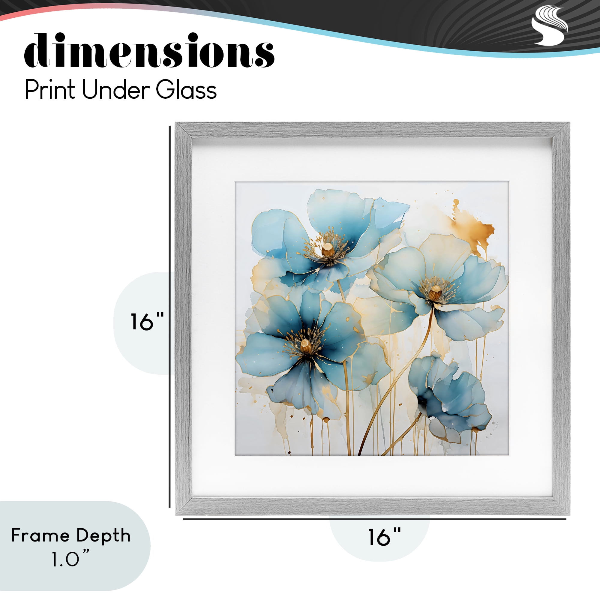 Stupell Industries Sapphire and Gold Florals Gray Framed Print Under Glass, design by Creative Studio