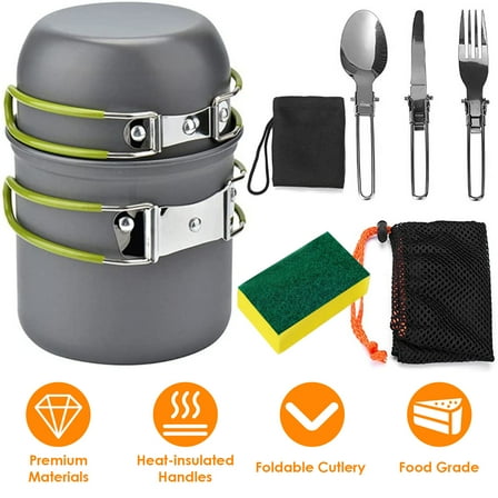 Lakeforest 8 Piece Compact Camping Cookware Set with Foldable Cutlery &andStorage Bags