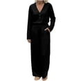 thumbnail image 6 of Guieoi Matching Outfits for Women Solid-Color Cotton-Linen Wide-leg Pants Set V-neck Button-down Long-sleeve Loose-fit Top + High-waisted Pants Two-Piece Set Black M, 6 of 9