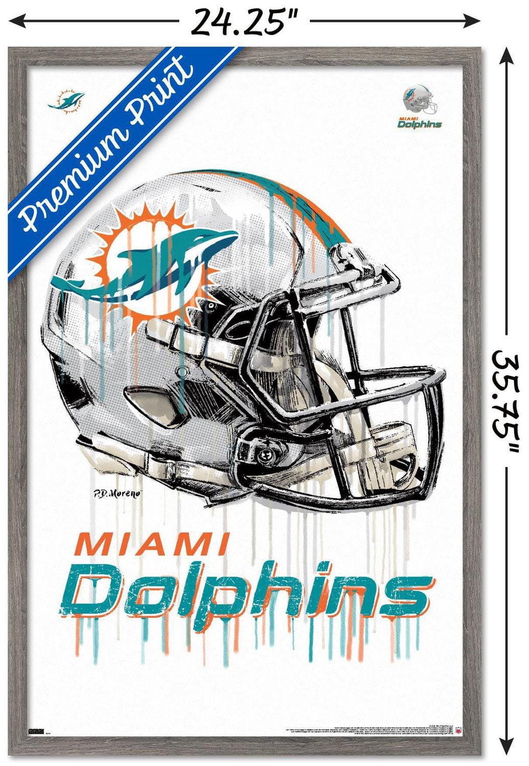 NFL Miami Dolphins - Drip Helmet 20 Wall Poster with Magnetic Frame