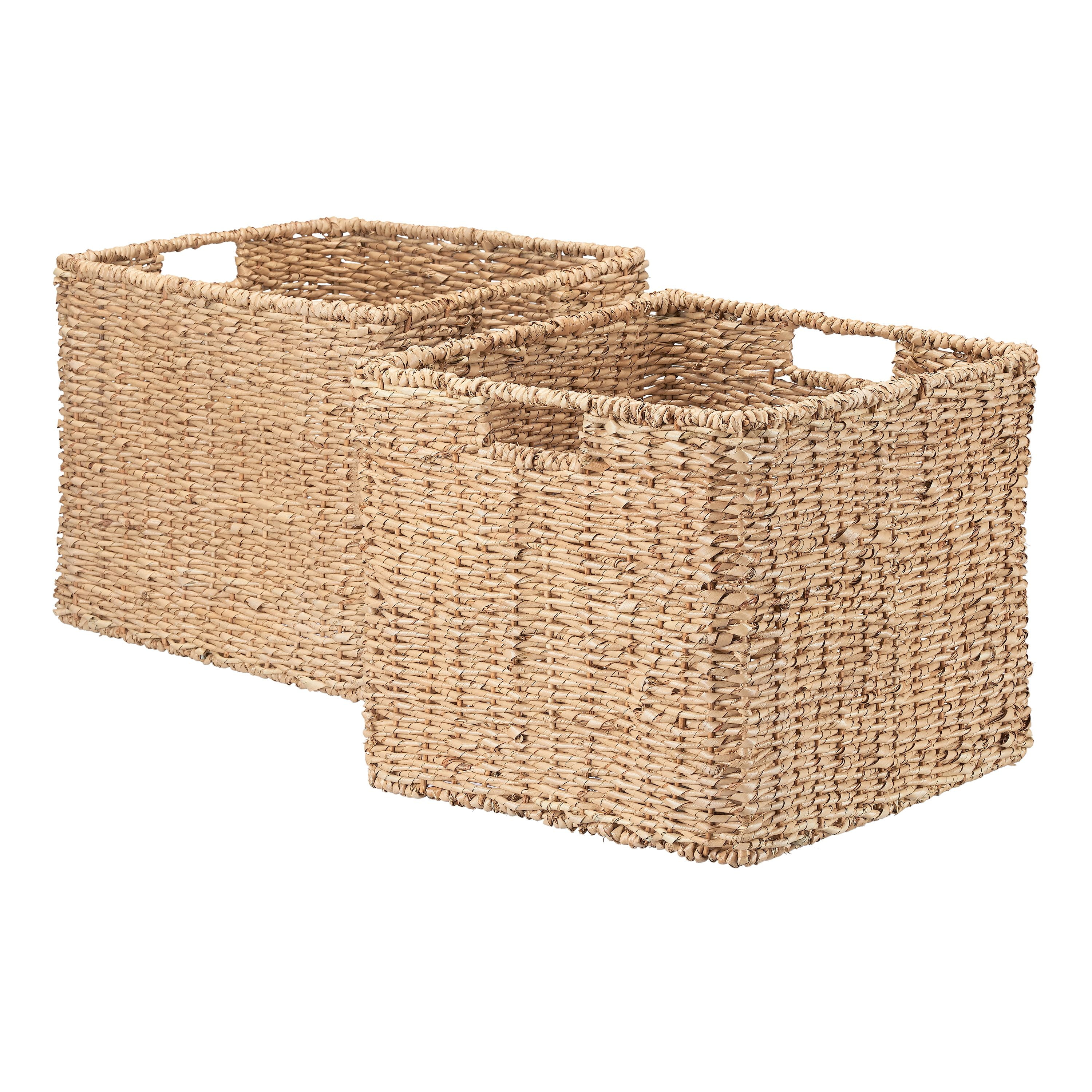 Mainstays Woven Buri Large Storage Cube Basket with Handles and