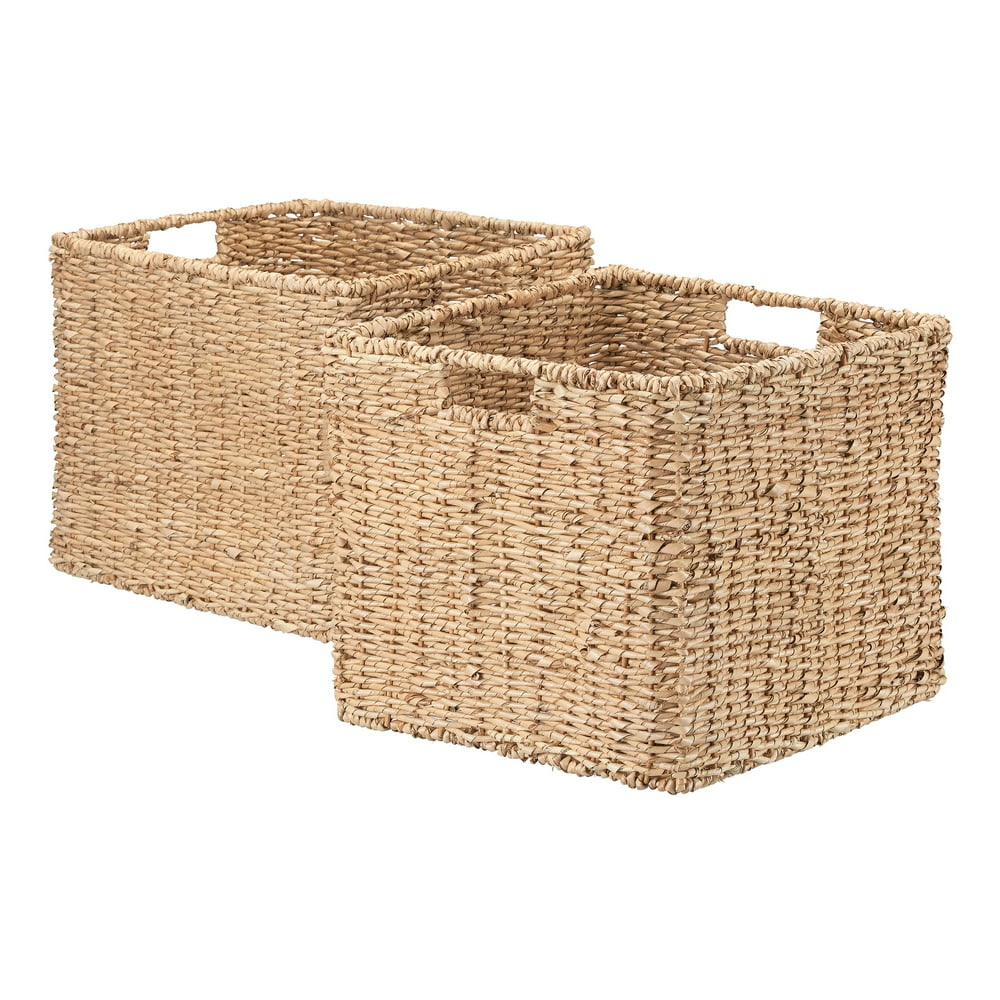 Mainstays Woven Buri Large Storage Cube Basket with Handles and
