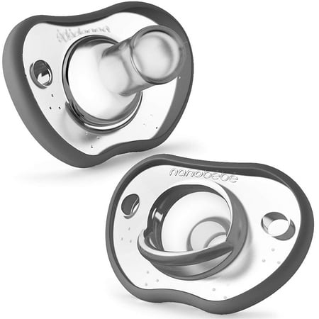 UPC: 7290016628203 | Nanobebe Baby Pacifiers 0-3 Month – Orthodontic Curves Comfortably with Face Contour Award Winning for Breastfeeding Babies 100% Silicone – BPA Free. Perfect Baby Registry Gift 2pk Grey 2 Count (Pack of 1) 0-3 Months Grey