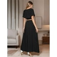 thumbnail image 6 of Weardear 2 Piece Skirt Sets for Women Outfits V Neck Puff Short Sleeve Crop Top and Flowy Maxi Skirt Set with Pockets, 6 of 7