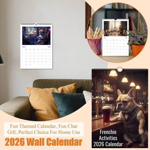 Frenchie Activities 2026 Wall Calendars 12 Months 8in x 11in Monthly Calendars Celebrating Pet Themes Hanging Calendar Fun Pet 2026 Wall Calendar