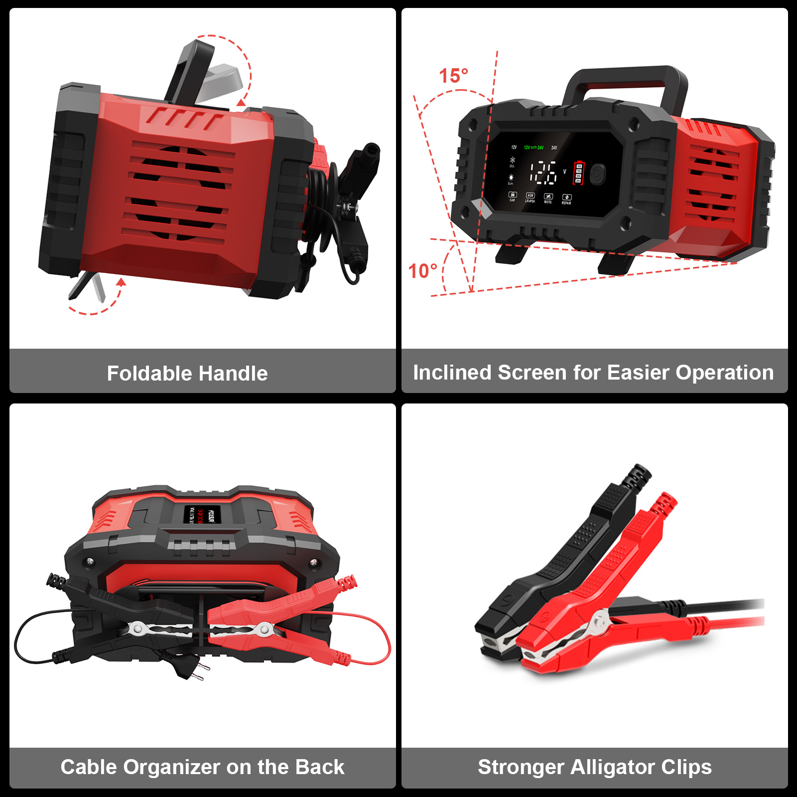 20Amp Battery Charger,12/24V Lifepo4 Lead Acid Automatic Smart Battery Charger, Portable Automotive Trickle Charger, Automobile Battery Maintainer, for Car Truck Motorcycle